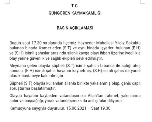 İLÇEMİZ HAZNEDAR MAHALLESİNDE YAŞANAN OLAY İLE İLGİLİ BASIN AÇIKLAMAMIZ